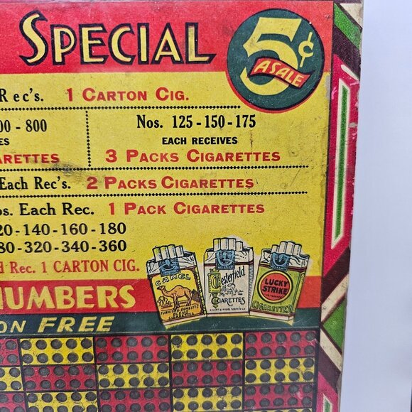 Vintage Nickel Special Punch Board 500 Punches Lucky Numbers Cigarettes - Picture 6 of 13